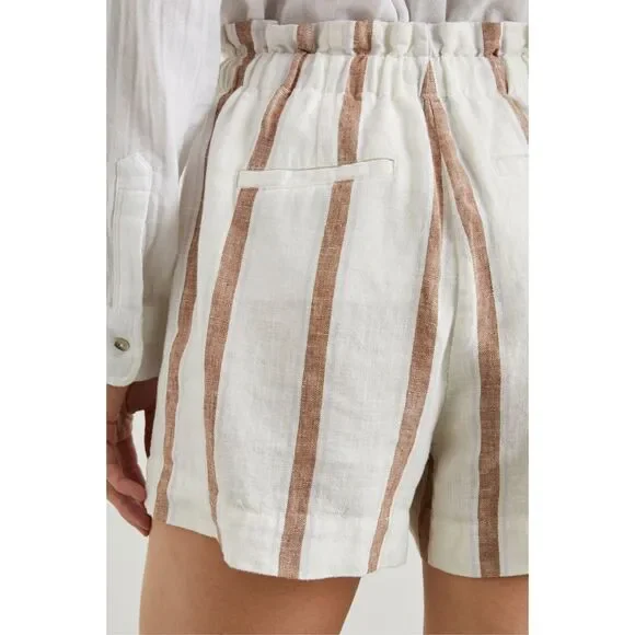 Rails Shorts Foster Coconut Linen Stripe White Brown size Large